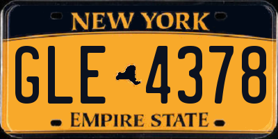 NY license plate GLE4378