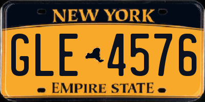 NY license plate GLE4576