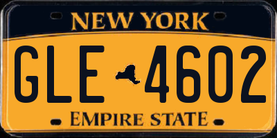 NY license plate GLE4602