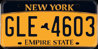 NY license plate GLE4603