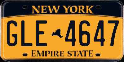 NY license plate GLE4647