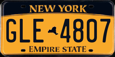 NY license plate GLE4807