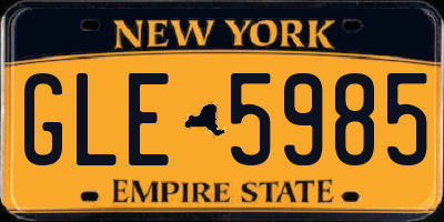 NY license plate GLE5985