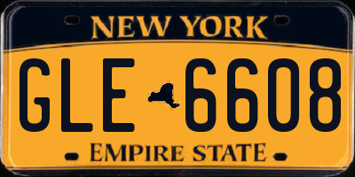 NY license plate GLE6608