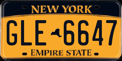 NY license plate GLE6647