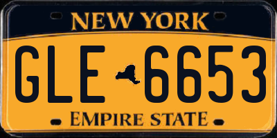 NY license plate GLE6653