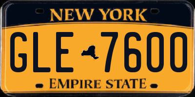 NY license plate GLE7600
