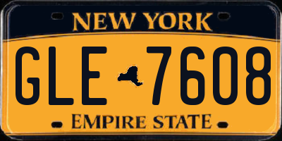 NY license plate GLE7608