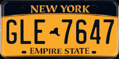 NY license plate GLE7647