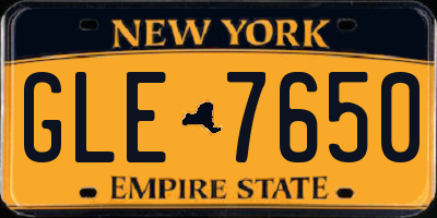 NY license plate GLE7650