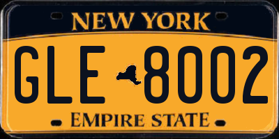 NY license plate GLE8002