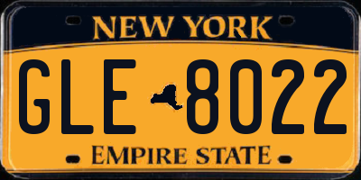 NY license plate GLE8022