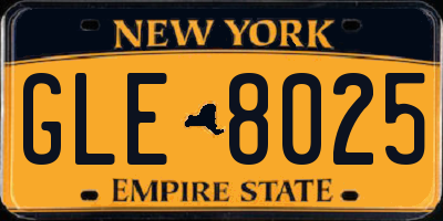 NY license plate GLE8025