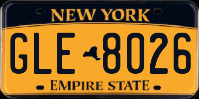 NY license plate GLE8026