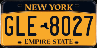 NY license plate GLE8027
