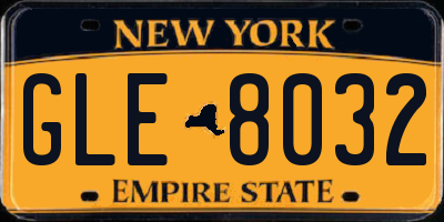 NY license plate GLE8032