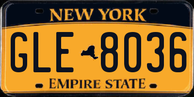 NY license plate GLE8036