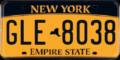 NY license plate GLE8038