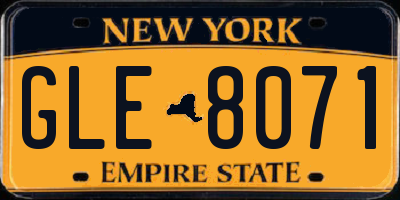 NY license plate GLE8071