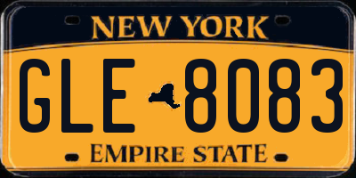 NY license plate GLE8083