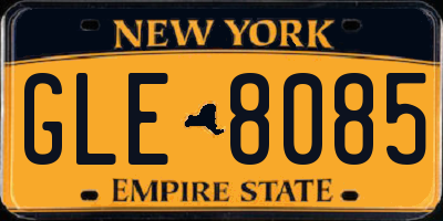 NY license plate GLE8085
