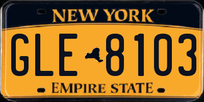 NY license plate GLE8103