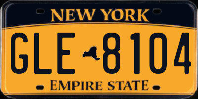 NY license plate GLE8104