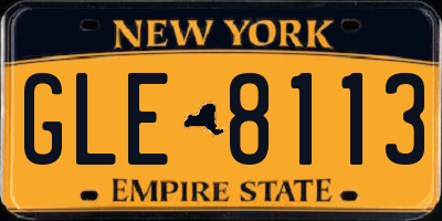 NY license plate GLE8113