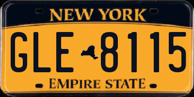 NY license plate GLE8115