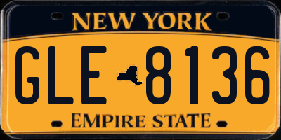NY license plate GLE8136