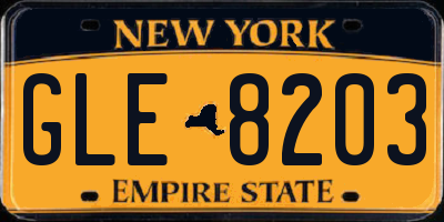 NY license plate GLE8203