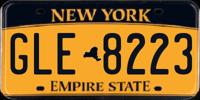 NY license plate GLE8223