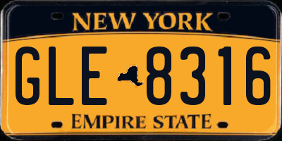 NY license plate GLE8316