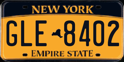 NY license plate GLE8402