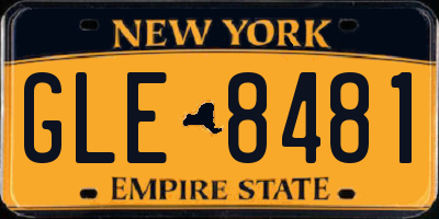 NY license plate GLE8481