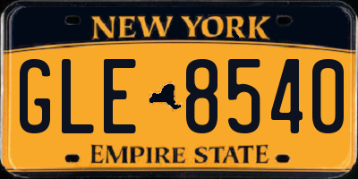 NY license plate GLE8540