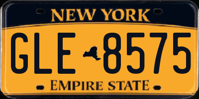 NY license plate GLE8575
