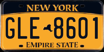 NY license plate GLE8601
