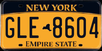 NY license plate GLE8604