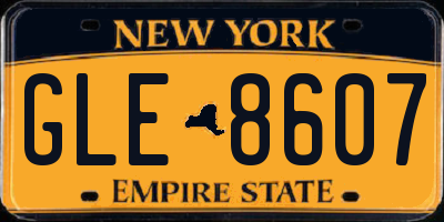 NY license plate GLE8607