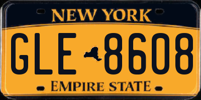 NY license plate GLE8608