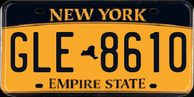 NY license plate GLE8610