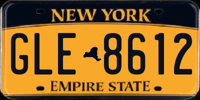 NY license plate GLE8612