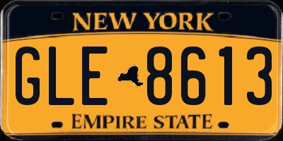 NY license plate GLE8613