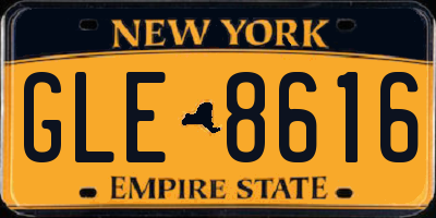 NY license plate GLE8616