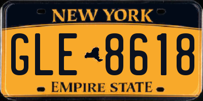 NY license plate GLE8618
