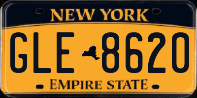 NY license plate GLE8620