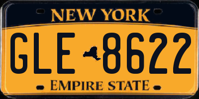 NY license plate GLE8622