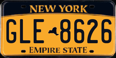 NY license plate GLE8626
