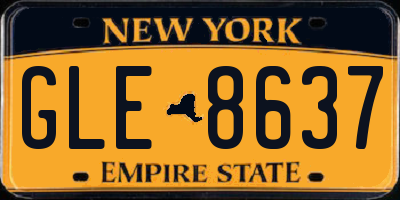NY license plate GLE8637